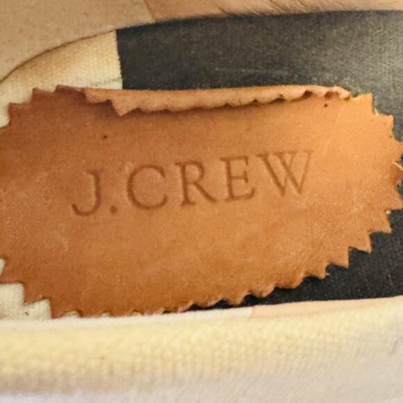 J Crew Shoes Womens 9.5 Black Ivory Wedge Espadrille Canvas Striped Summer - Picture 10 of 12